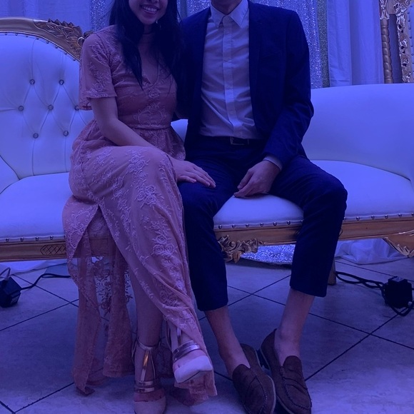 Cutout Boho Dusty Pink Lace Dress with Shorts - Picture 2 of 5